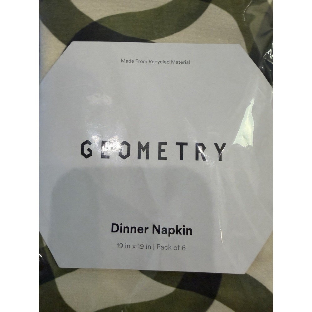 Geometry Dinner Napkins Set of 12 Green Geometric Print 19x19 Recycled NIP - Picture 2 of 4